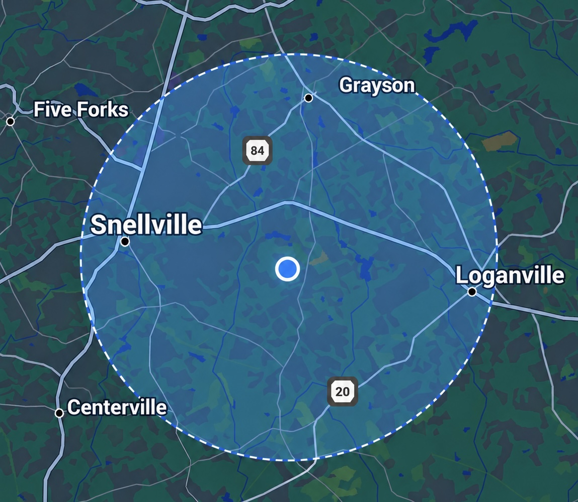 Map of the service area between Snellville and Loganville, GA